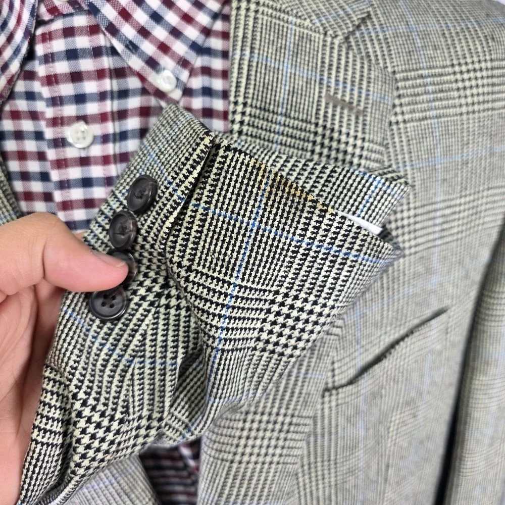 Lauren Ralph Lauren Men's Sport Coat Blazer Two Button Beige Plaid Silk Wool 48R